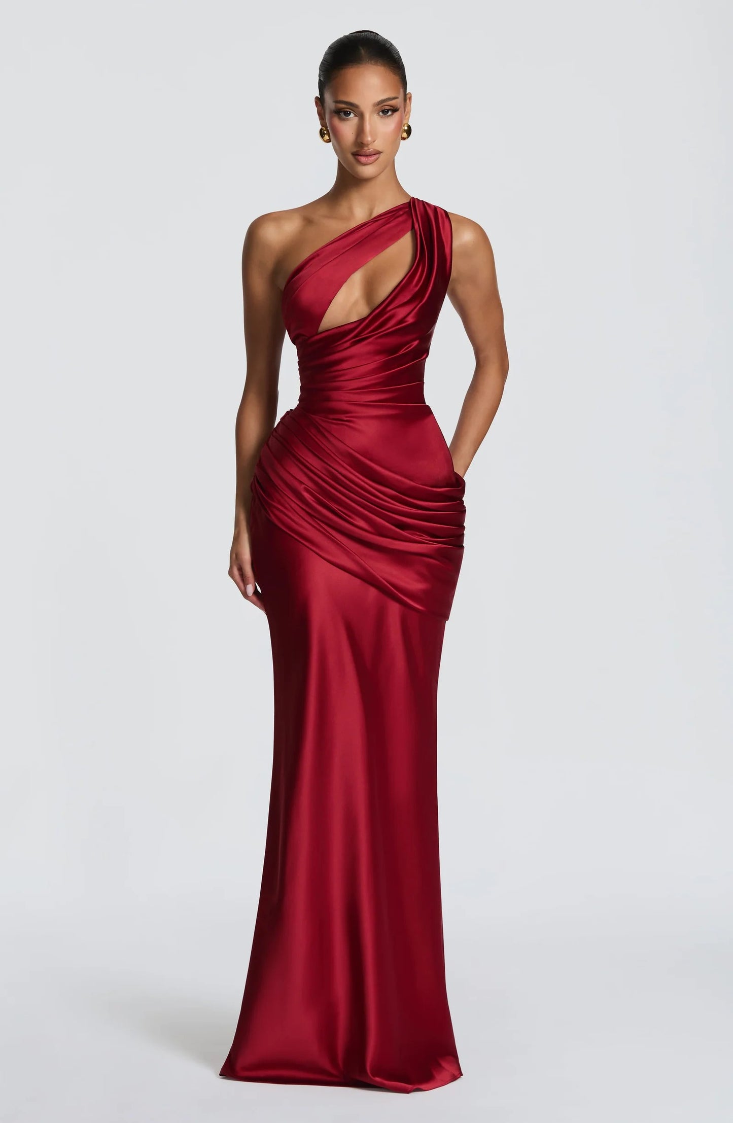 OLIVIA - VESTIDO MAXI SATÉN UN HOMBRO