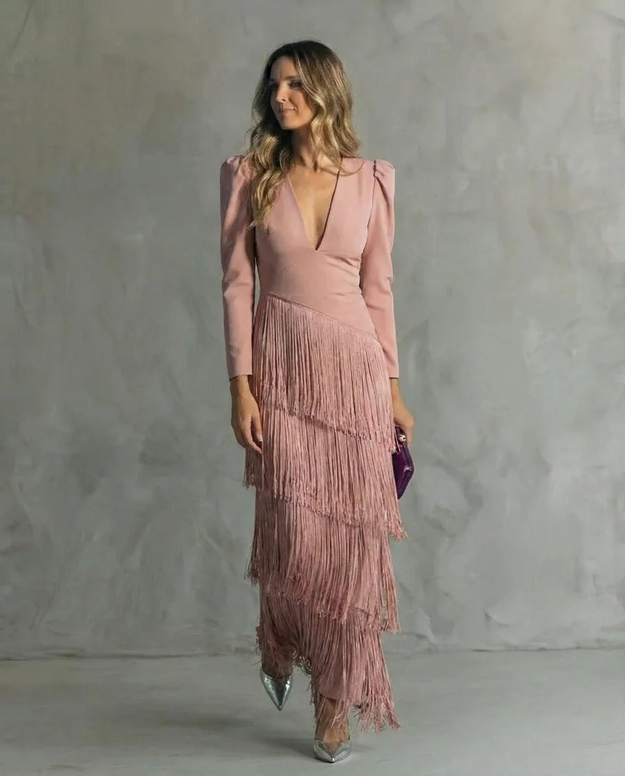 CAROLINA - VESTIDO SOFISTICADO DE FLECOS
