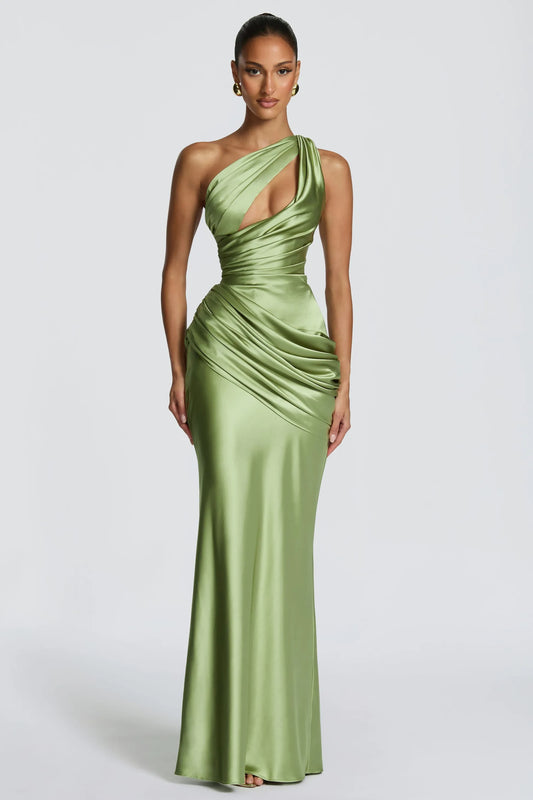 OLIVIA - VESTIDO MAXI SATÉN UN HOMBRO