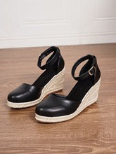 MARINA - SANDALIAS DE CUÑA BAJA NEGRO ÉBANO