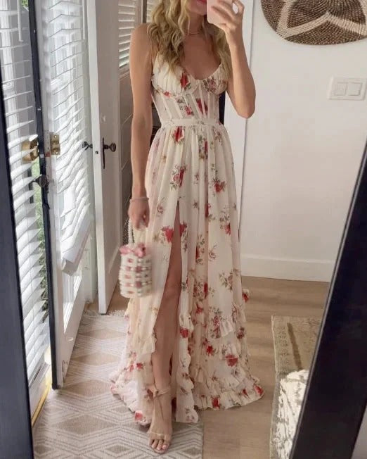CLARA - VESTIDO LARGO FLORAL CON ABERTURA