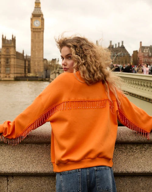 CHLOE - JERSEY OVERSIZE NARANJA CON FLECOS