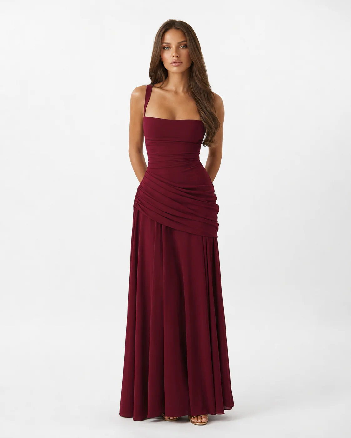 ENIE – VESTIDO MAXI CON ESCOTE DRAPEADO