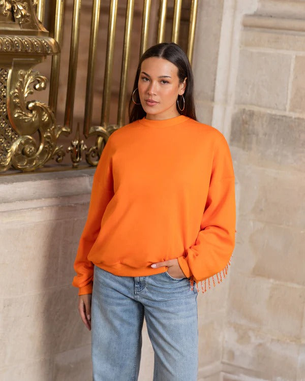 CHLOE - JERSEY OVERSIZE NARANJA CON FLECOS