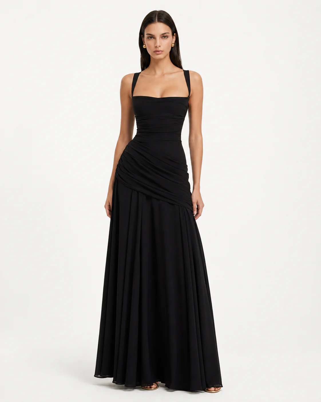 ENIE – VESTIDO MAXI CON ESCOTE DRAPEADO