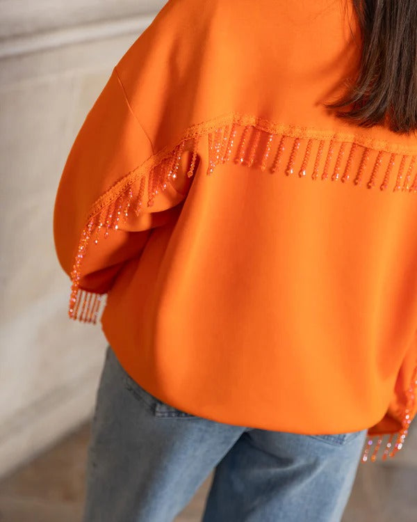 CHLOE - JERSEY OVERSIZE NARANJA CON FLECOS