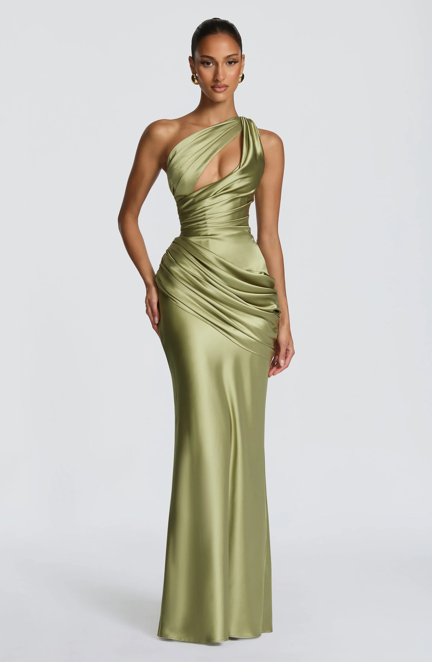OLIVIA - VESTIDO MAXI SATÉN UN HOMBRO