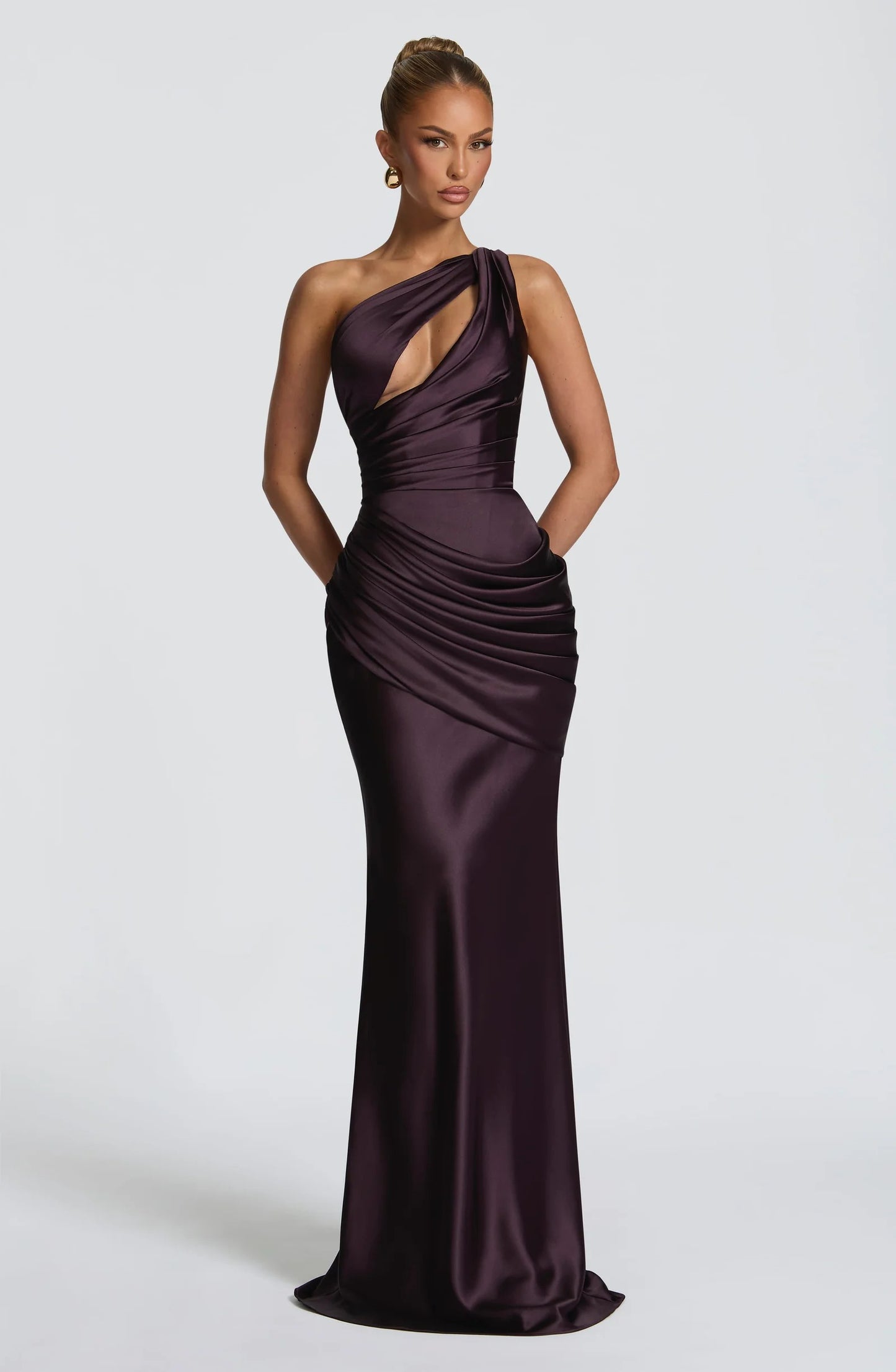 OLIVIA - VESTIDO MAXI SATÉN UN HOMBRO