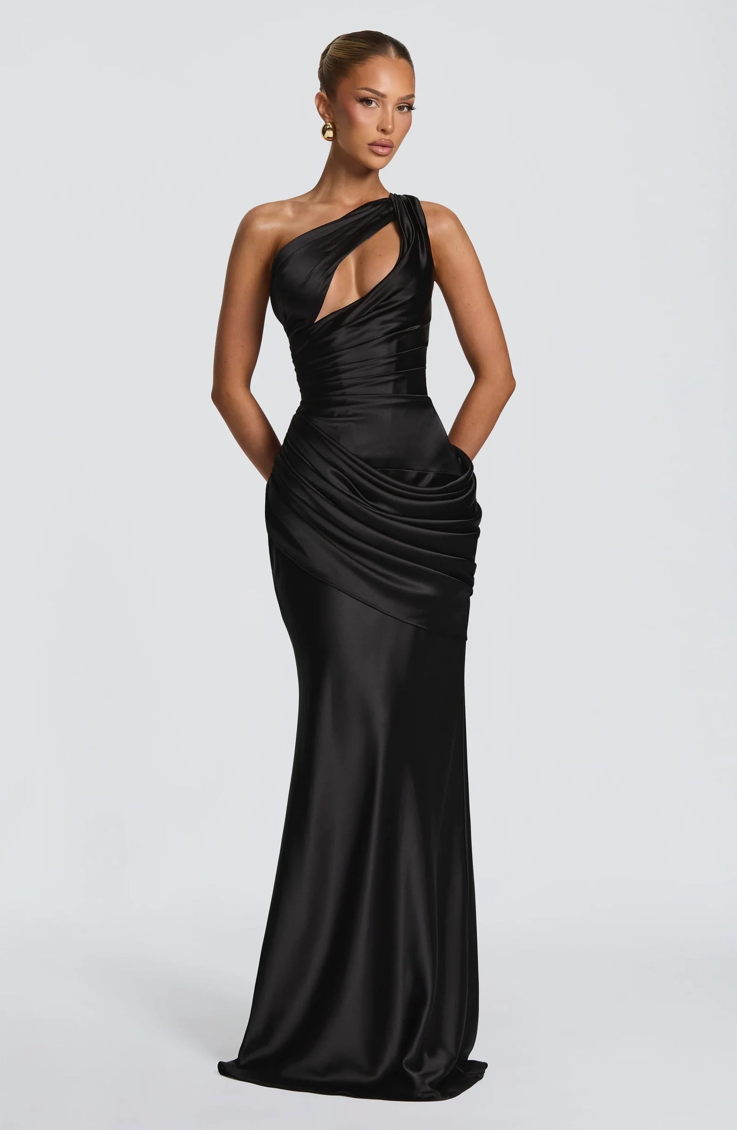 OLIVIA - VESTIDO MAXI SATÉN UN HOMBRO