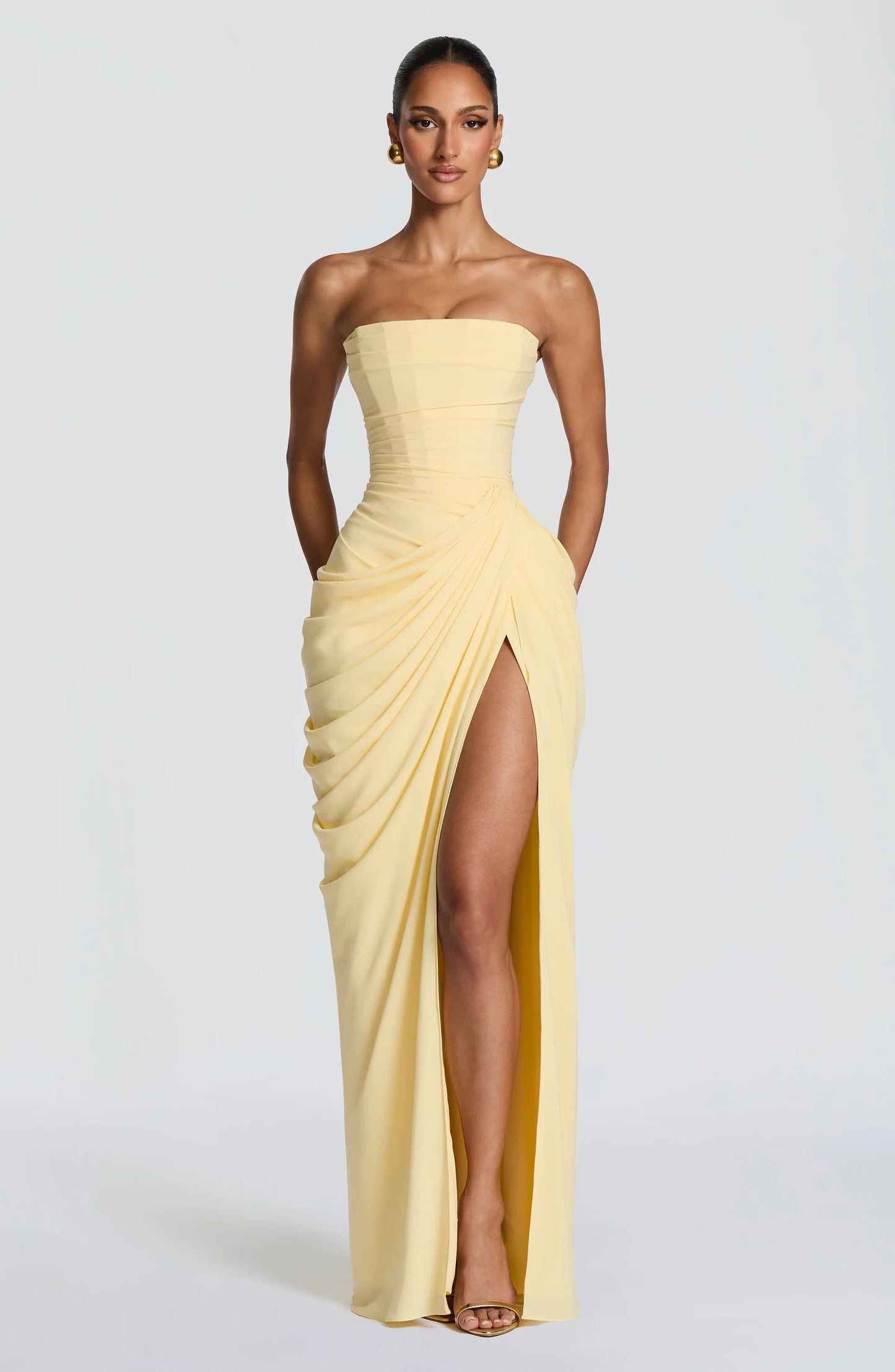 SIENA – VESTIDO CON CORSÉ Y DRAPEADO ASIMÉTRICO