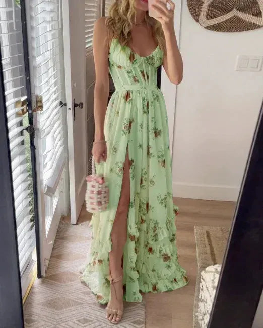 CLARA - VESTIDO LARGO FLORAL CON ABERTURA