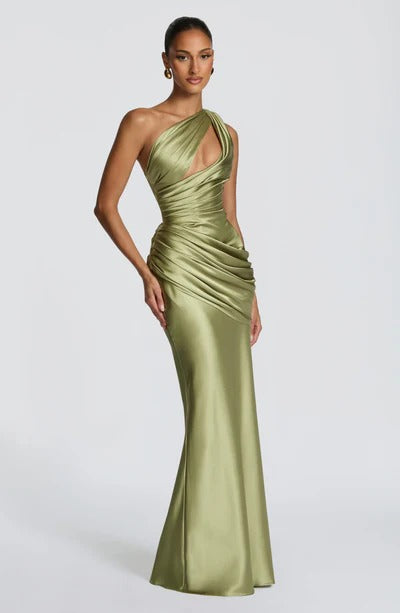 OLIVIA - VESTIDO MAXI SATÉN UN HOMBRO