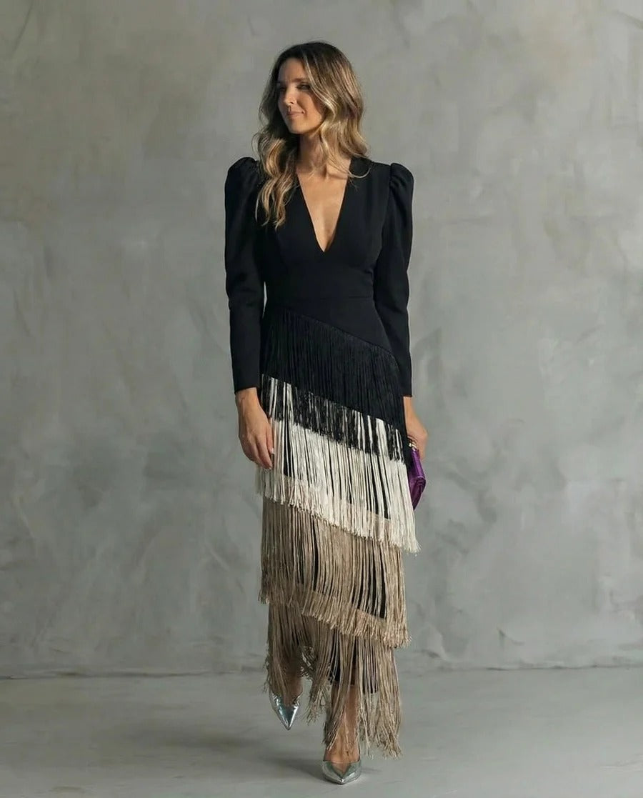 CAROLINA - VESTIDO SOFISTICADO DE FLECOS
