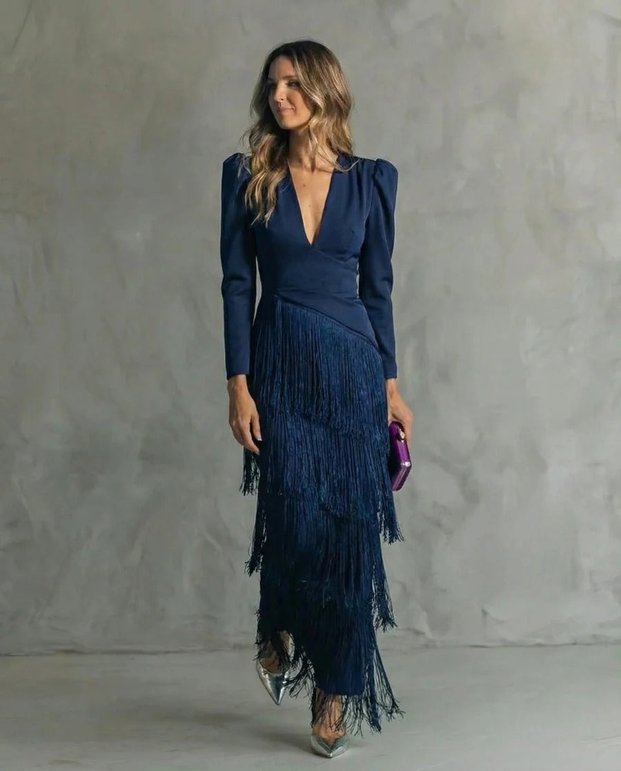 CAROLINA - VESTIDO SOFISTICADO DE FLECOS