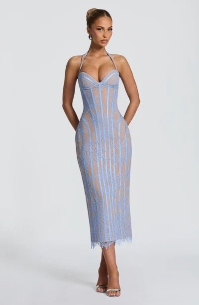 CELESTE - VESTIDO MIDI ENCAJE FLORAL