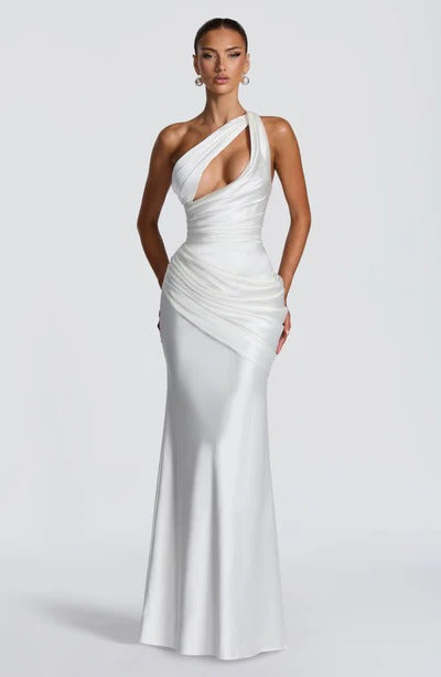 OLIVIA - VESTIDO MAXI SATÉN UN HOMBRO