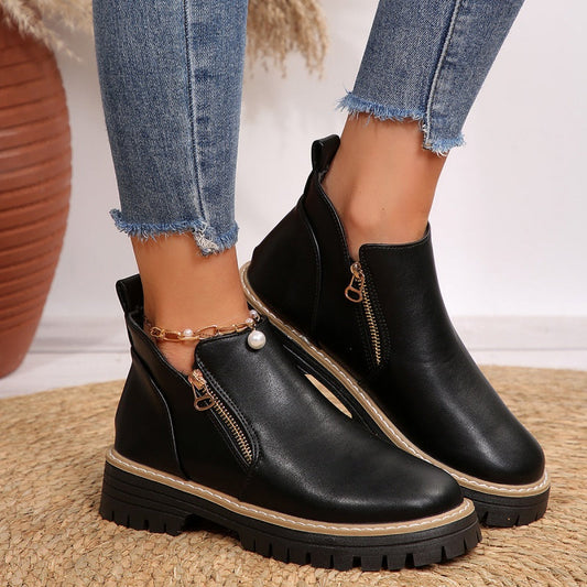 MARTINA - Botines negros con cremallera lateral, frontal