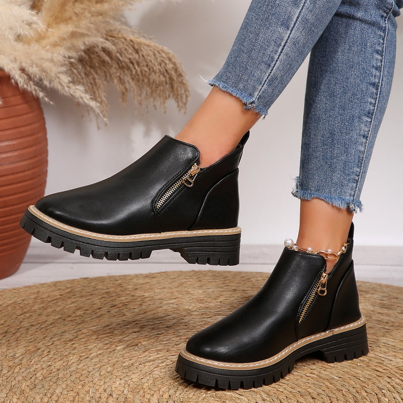 MARTINA - Botines negros con cremallera lateral, lateral