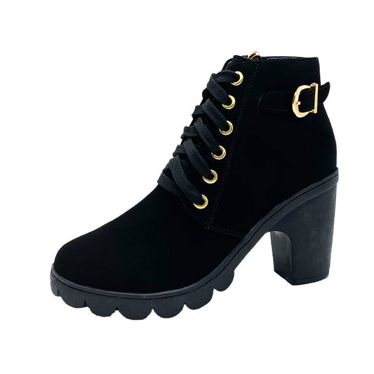 DIANA - Botines de tacón ancho con cordones, negro