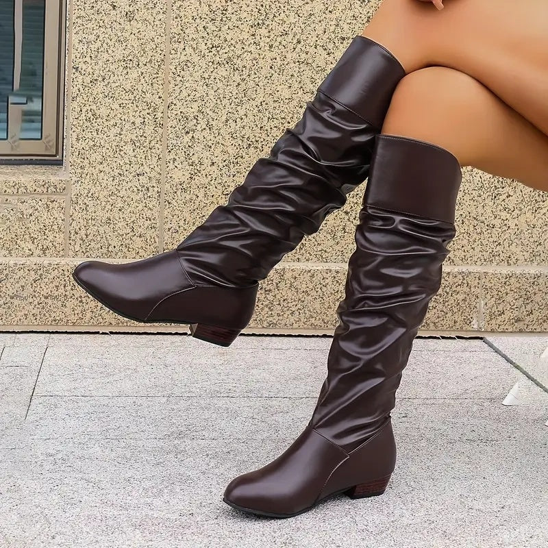 ALBA - Botas altas plisadas marrón, lateral