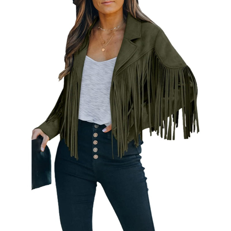 MARTA - Chaqueta corta con flecos, verde