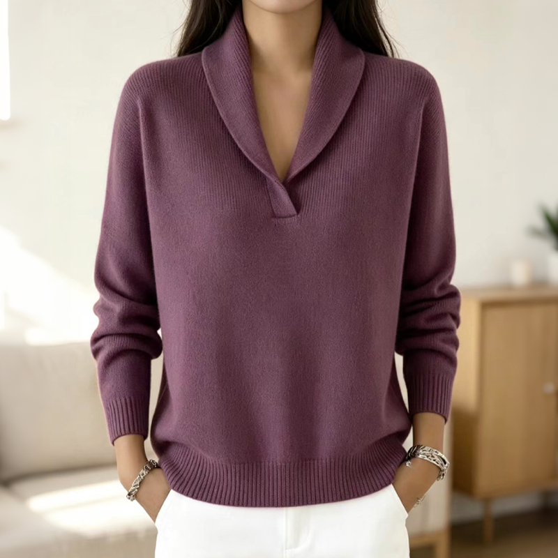 INÉS - Jersey con cuello chal, ciruela